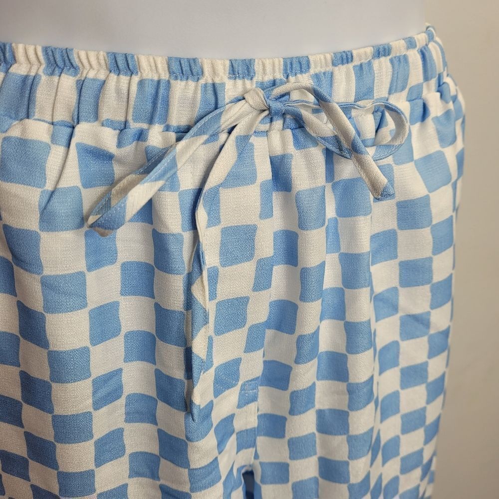 New Cider Blue Check Pull On Wide Leg Pants With Pockets M — image 3 of 8